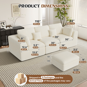 Sofá Seccional Modular en Forma de L Cloud Sin Estructura Metálica, Asiento Profundo, Convertible en Cama, Otomana, Tapizado, Extra Grande, con Función de Masaje, para Escuela - Product Image 6