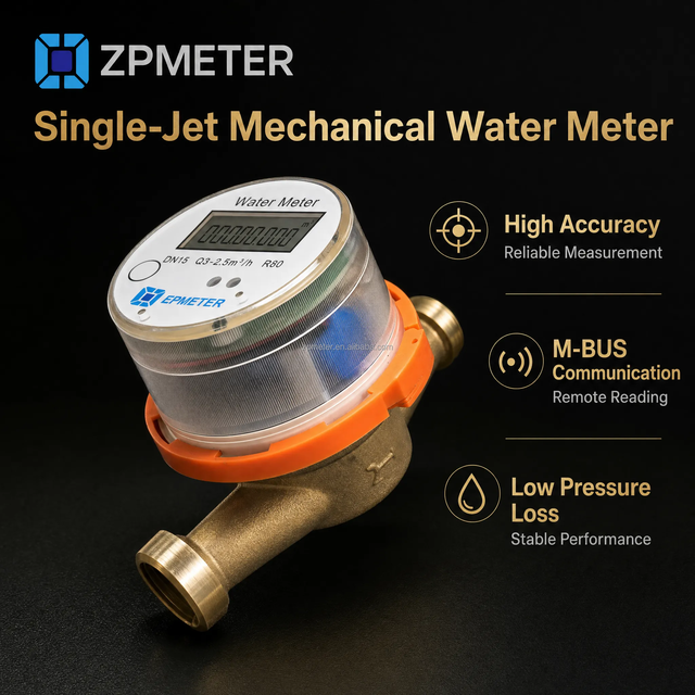 High Accuracy Single-nozzle Jet DN15 MBUS LoRaWAN Brass Cold Mechanical Water Meter for Residential Apartment Water Supply