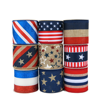Rubans OKAY 63 mm en polyester avec bordure métallique, ruban à motif d'étoile pour les célébrations de la fête nationale, bricolage et emballage cadeau