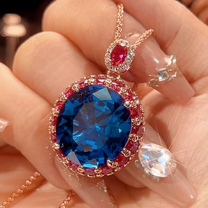 Vintage Eco-friendly Copper Gold Plated Gemstone Jewelry <b>Set</b> 18*20mm Red Cubic Zirconia Necklace Ring Matching <b>Set</b> for Women - Product Image 4