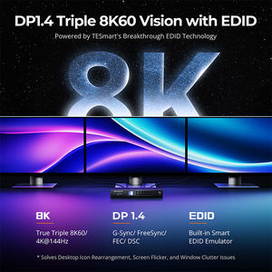 <span class=keywords><strong>Commutateur</strong></span> <span class=keywords><strong>KVM</strong></span> <span class=keywords><strong>DisplayPort</strong></span> TESmart 8K, 3 moniteurs, 4 ordinateurs avec prise en charge EDID, réseau Gigabit pour le trading et l'analyse financière - Product Image 3