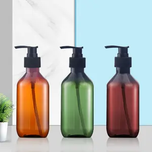 MOQ basso rotondo cura della pelle cosmetici 10oz vuoto 300ml ambra verde di plastica pompa bottiglia di lozione