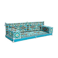 Ensemble de canapé sectionnel carré arabe turquoise à trois places avec ottoman, tapis en tissu, meubles de salon de haute qualité pour l'école