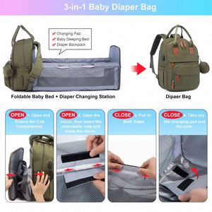 Muestra gratuita de mochila multifuncional para viajes al aire libre, bolsa de pañales para bebé, mochila grande para mamá con cuna plegable para bebé - Product Image 5
