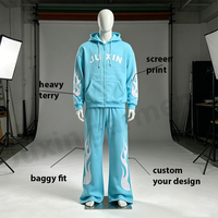 Ensemble de survêtement homme personnalisé surdimensionné avec fermeture éclair, en molleton bouclette, imprimé sérigraphié, pantalon de survêtement à épaules tombantes et sweat à capuche, vente en gros