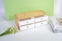 Organisateur de bureau en bambou naturel, armoire de rangement multi-niveaux pour fournitures de bureau, cosmétiques et petits accessoires de bureau