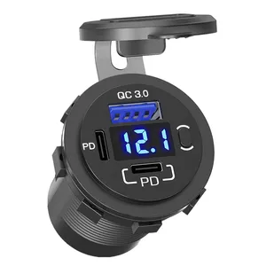 58W 12 Volt Usb C Auto Fast Charger Socket QC3.0 Dual 12 V Type C USB-C Pd Stopcontact met Voltmeter Knop Schakelaar