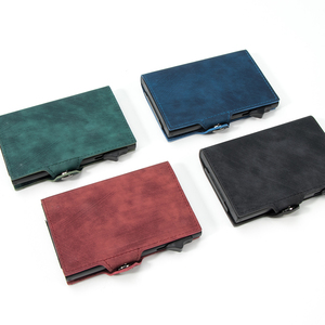 Custom Logo Men's Rfid Protection Aluminum Smart Card Holder Mini Popup Bank Credit Card Box Slim Leather Automatic <b>Wallet</b> - Product Image 6