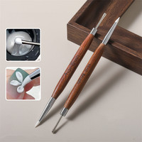 Pinceaux à ongles double embout avec pointes en silicone et manche en bois, outil de pointillage pour la peinture d'ongles et la manucure