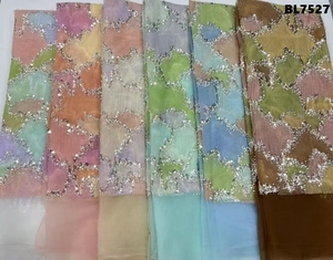 أحدث تصميم عالي الجودة أنيق شبكي مصنوع يدويًا مطرز بالخرز دانتيل فرنسي مع قماش ترتر لحفل الزفاف للحفلات - Product Image 5