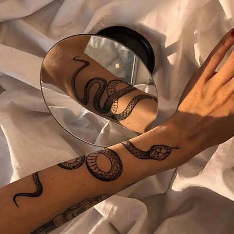Big Size Black Snake Temporary Tattoo Stickers For Women Men Body Waist Waterproof Fake Tattoo Dark Wine Snake Tattoo