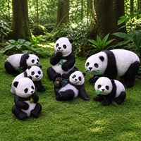Sculpture de panda en fibre de verre Art Déco grandeur nature, imperméable, avec ornement de jardin extérieur en bambou