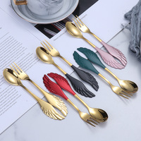 Cuillère à fourchette en forme d'aile, outils de cuisine en acier inoxydable 304 ustensile à Dessert pour la maison à trois dents