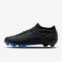 Chaussures de football à crampons hauts pour terrain ferme, tige noire, semelle extérieure bleue, tige en maille, antidérapantes, à crampons, printemps, unisexe