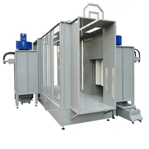 Electrostatic powder coating spray booth with two filter rooms directly recycle the powders