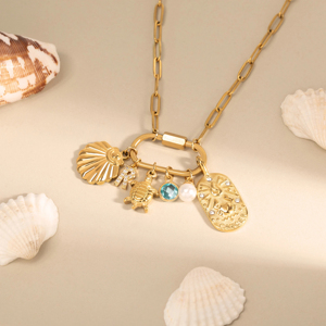 Haomi Cá nhân hoá hình học thép không gỉ Vòng cổ mạ vàng liên kết chuỗi hợp thời trang mới Mẹ Món Quà có tính năng Zircon quyến rũ - Product Image 3