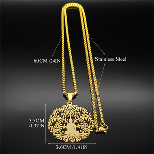 สร้อยคอพระพุทธรูปศิลาศรัทธา ต้นไม้แห่งชีวิต สำหรับผู้หญิง ผู้ชาย สแตนเลสสตีล สีทอง <span class=keywords><strong>พระ</strong></span>พุทธศาสนา โยคะ ความรัก เครื่องประดับ สร้อยคอผู้ชาย เครื่องราง - Product Image 4