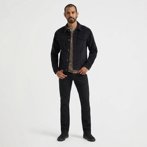 Black Casual Solid 100% Cotton Corduroy <b>Trucker</b> <b>Jacket</b> <b>Men</b> Regular Fit Denim Style Autumn Washed Outerwear - Product Image 1