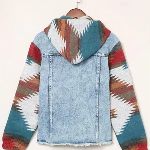 Hot sales Vintage Western Style Frayed Hem Denim Jacket Hooded Jacket For Women