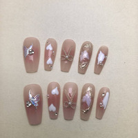 Vente en gros de 10 pièces de faux ongles en gel peints à la main, magnifiques, luxueux, design personnalisé, faux ongles à presser