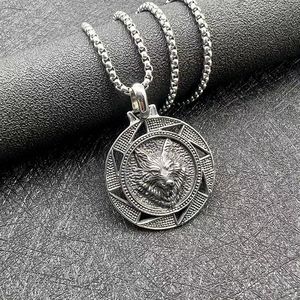 Collier Pendentif Tête de Loup Viking Nordique en Acier Titane Unisexe, Bijou Chaîne en Acier Inoxydable Motif Zodiaque Animal - Product Image 3