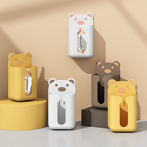 Wall Mounted Tissue Box Bear Design Yellow Brown Khaki Multipurpose Storage For Home Living Room Toilet Organization Rack - Product Image 1