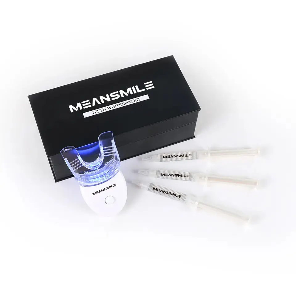 Meansmile 2024 Kit de blanqueamiento dental con luz LED más vendido con logotipo Blanqueamiento dental profesional en casa Resultados rápidos