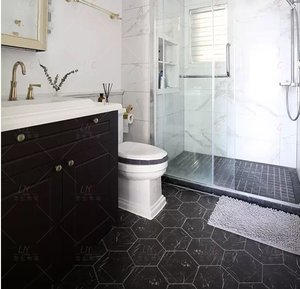 Gạch lục giác màu rắn 200*230 trắng mờ không trượt sàn gạch trong nhà sàn màu đen tường màu xám gạch lục giác - Product Image 5