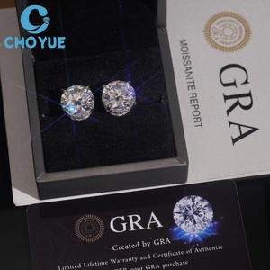 Hot Sale Big Size Brilliant Cut GRA Moissanite <b>Stud</b> Earrings Real 925 <b>Silver</b> Gold Plated Claw Setting Screw Back <b>Stud</b> Earring - Product Image 2