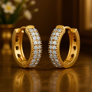 Boucles d'oreilles Huggie mystérieuses et dorées, taille brillant ronde, sertissage pavé, bijoux classiques pour femmes E3844 - Product Image 2