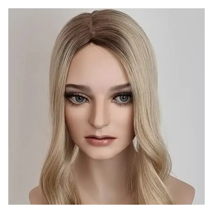 Medium Blonde European Human Hair Silk Top Part Women Topper Clip In Hairpiece Hand Tied Silk Base Toppers for Women Hair Loss