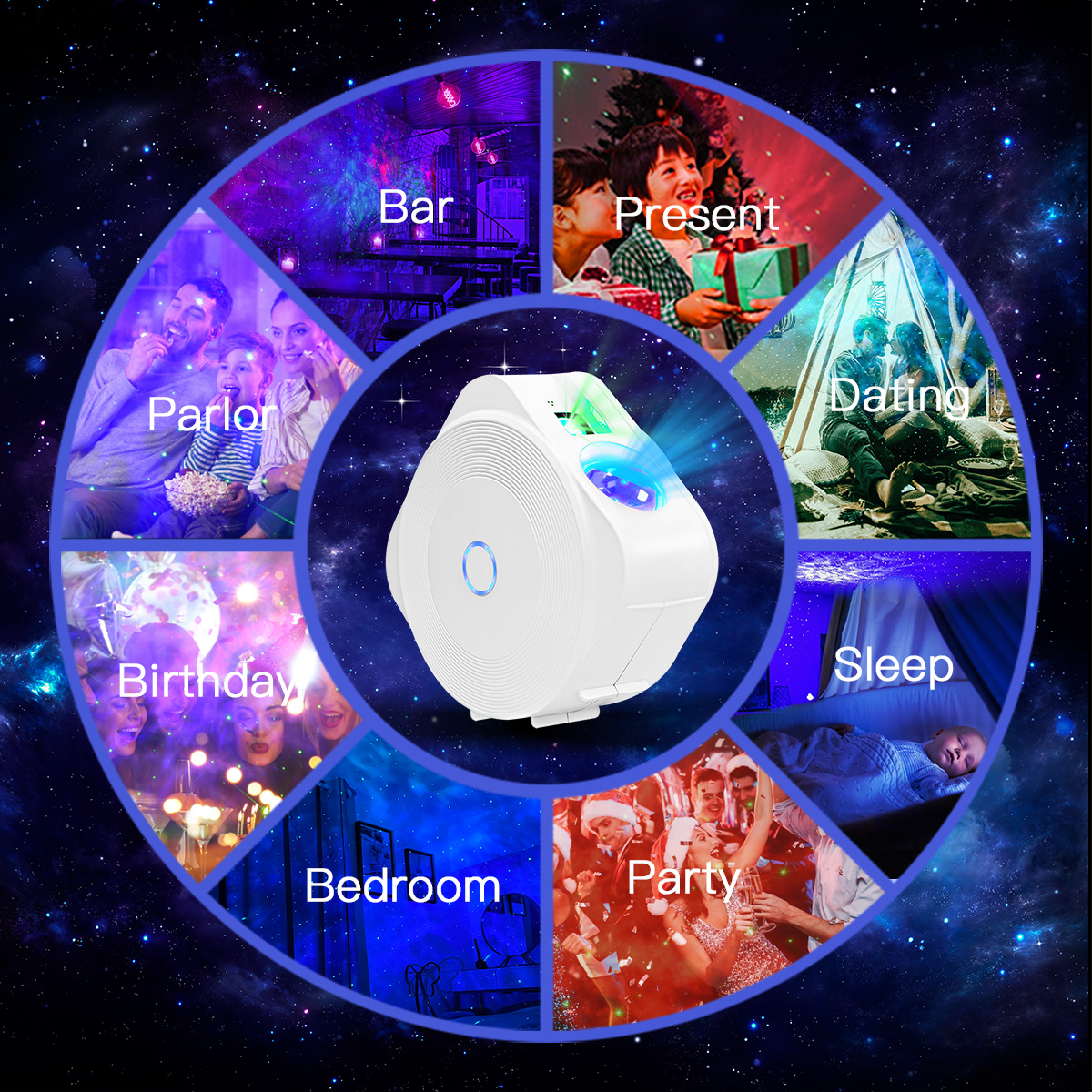 Adjustable LED Starry Laser Projector Voice Control USB Recharge