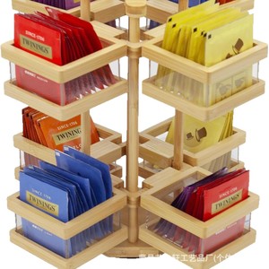 Wooden <b>Tea</b> Bag Storage Rack 360 Rotating Multi Layer Kitchen Counter Organizer Solid Wood Shelf For Coffee And <b>Tea</b> - Product Image 1