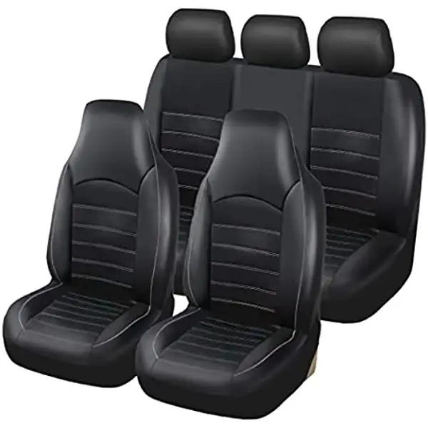 उच्च गुणवत्ता धारी पु चमड़ा यूनिवर्सल कार सीट कवर पूर्ण सेट कवर लक्जरी 5 सीटें चमड़ा कार सीट कवर