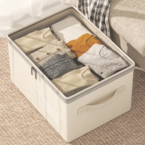 Tianshan Cotton Linen Fabric Japanese Style Portable Multi-Purpose Clothing Organizer Storage Box for Bedroom <b>Wardrobe</b> Clothes - Product Image 4