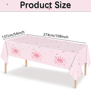 Pink Sun Themed Disposable <b>Tablecloth</b> <b>Plastic</b> Bohemian Style For Children's Birthday Party Scene Decoration - Product Image 2
