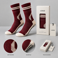 Chaussettes de football antidérapantes Jacquard Team Soccer Grip, couleur bordeaux crème, en spandex et nylon, tricot Jacquard, semelle antidérapante