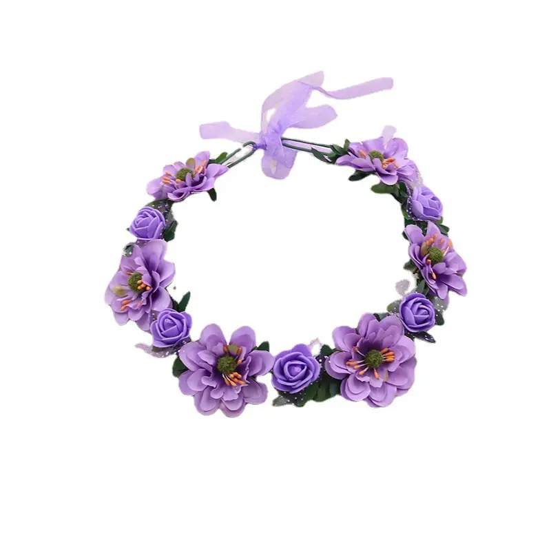 Flower Crown Boho Flower Headband Hair Wreath Floral Headpiece Halo with Ribbon Wedding Hairband