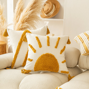 Bohemian Gold Sun Throw Pillows Rectangle Plush <b>Cushions</b> With <b>Tassels</b> For Sofa Bedroom Home Decor Geometric Pattern - Product Image 2