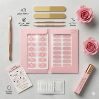 Kit Complet de 20 Wraps d'Ongles en Gel Sans UV et Non Toxiques avec Logo Personnalisé – Sans Lampe Requise, Auto-adhésifs, pour Manucure à Domicile ou en Voyage