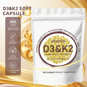Vitamine D3 K2 – Offre Spéciale – Matière Première Végétalienne – Capsules Molles de Vitamine D3 K2 10000 UI – Soutient la Santé Immunitaire <span class=keywords><strong>et</strong></span> Osseuse - Product Image 1