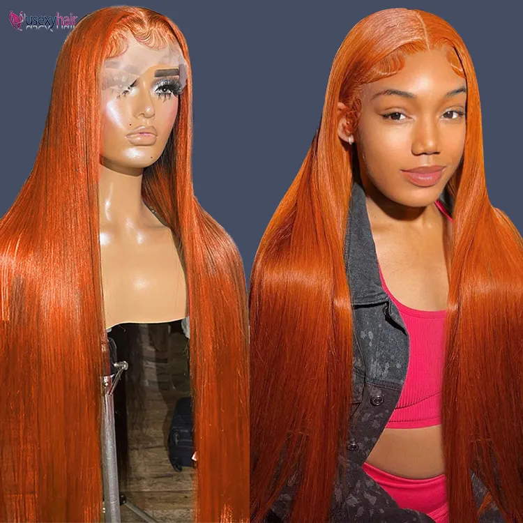 Cheveux vierges brésiliens bruts colorés gingembre dentelle avant perruque pré plumée gingembre Orange Hd dentelle perruques de cheveux humains avec des cheveux de bébé