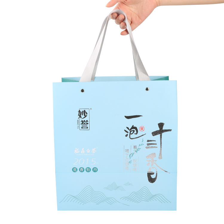 Fashion custom printed blue kraft shopping bags wholesale gift tote bag with custom logo