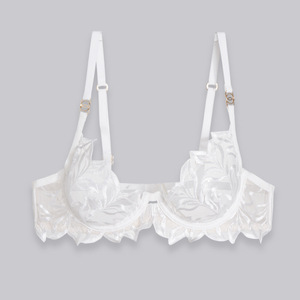 Conjunto de lencería sexy con bordado de hojas de encaje para mujer, conjunto de sujetador de malla con aros y tanga, ropa interior íntima ultrafina y seductora para mujer - Product Image 2
