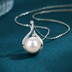 Collana con Pendente di Perle Akoya in Argento 925 Placcato Oro Bianco, Perla Coltivata Rotonda AAA, Catena a Serpente Classica da Donna per Matrimonio - Product Image 1