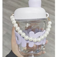 À la mode Double tasse à boire bouteille d'eau en verre perle chaîne poignée Simple Portable publicité cadeau pour le dos école Applicable