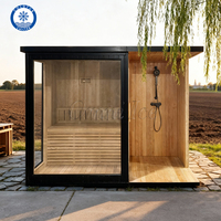 Sauna extérieur de luxe combiné spa pour 4 à 6 personnes, sauna sec en bois massif avec douche vapeur pour le bien-être en plein air