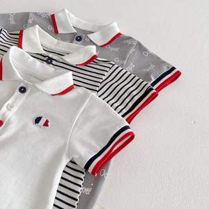 2025 été nouveau-né bébé rayé combinaison décontracté coton Design avec bouton pression fermeture lettre imprimer bébé barboteuses - Product Image 2