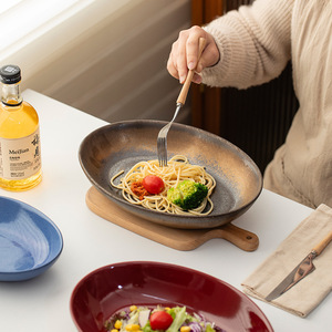 Assiette ovale en céramique, design Wabi Sabi fait main, pour les fêtes à la maison - Product Image 3