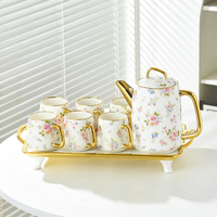 Ensemble de tasses à café en céramique marbrée dorée, service à thé en porcelaine arabe avec théière